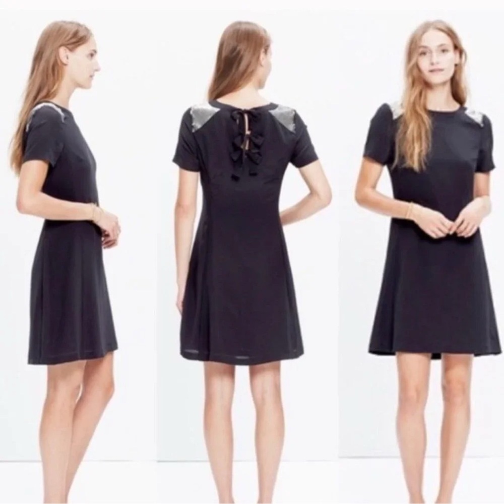 Madewell Black Dress with Gold Sequins